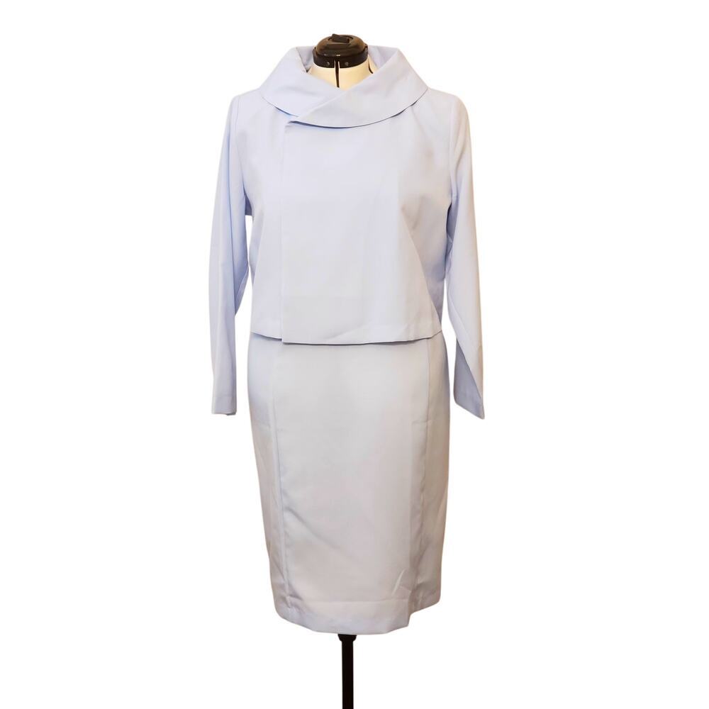 Vintage Bedford Fair Light Blue Wrap Crop Jacket Dress Set, Size XL
